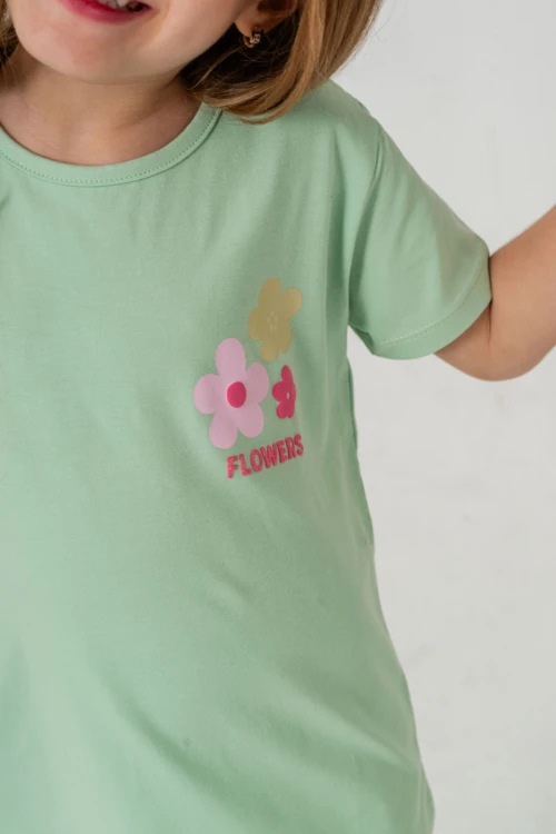 Sırtı Çiçek Baskılı Kız Çocuk Takım Takım 50656