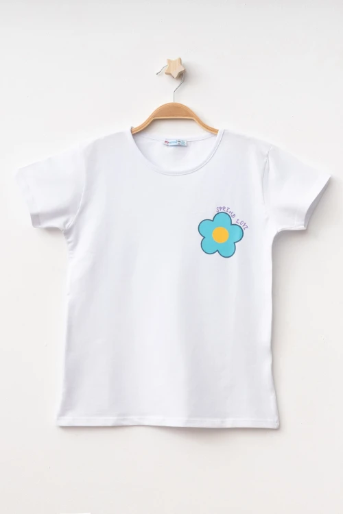 Spread Love Papatya Baskılı Kız Çocuk Tişört 50751