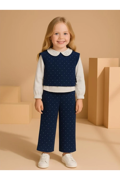 Taşlı Yelekli Kız Çocuk Takım  20467