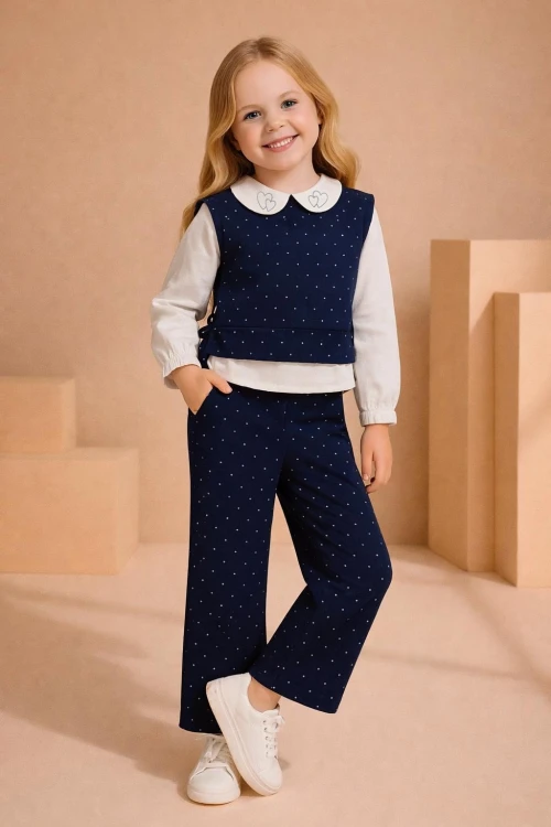 Taşlı Yelekli Kız Çocuk Takım  20467