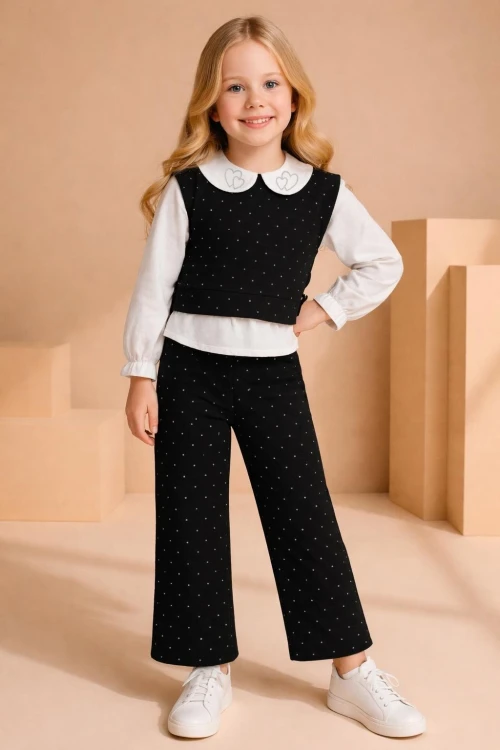 Taşlı Yelekli Kız Çocuk Takım  20467