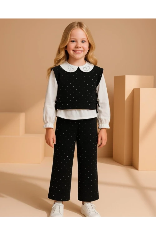 Taşlı Yelekli Kız Çocuk Takım  20467