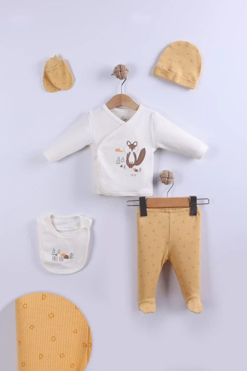 Tilki İşlemeli Erkek Bebek 5li Set 9002