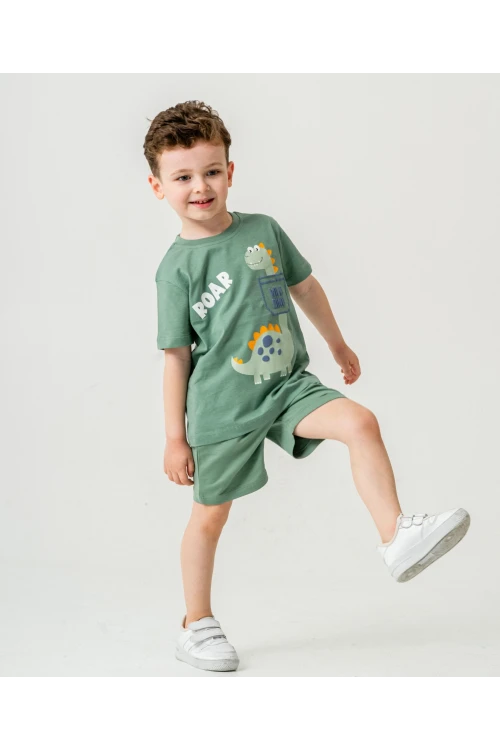 Wild Dino Baskılı Erkek Çocuk Şortlu Takım 50302