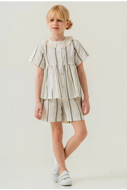 Yaka Detaylı Kız Çocuk Takım 3825