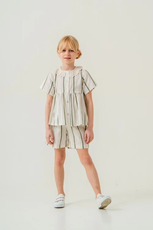 Yaka Detaylı Kız Çocuk Takım 3825