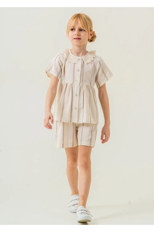 Yaka Detaylı Kız Çocuk Takım 3825