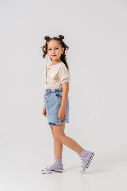 Yakalı Kot Etekli Kız Çocuk Takım 2540