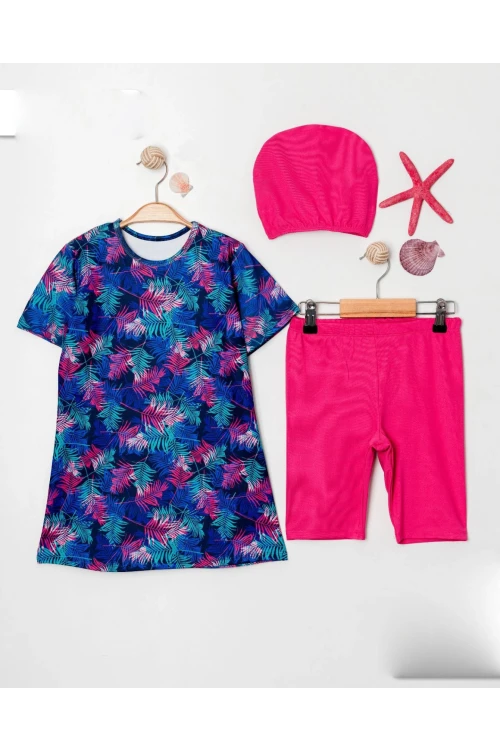 Yaprak Baskılı Kız Çocuk Mayo 3586