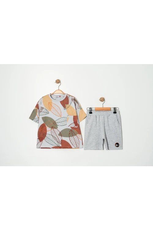 Yaprak Desenli Şortlu Erkek Çocuk Takım 12324