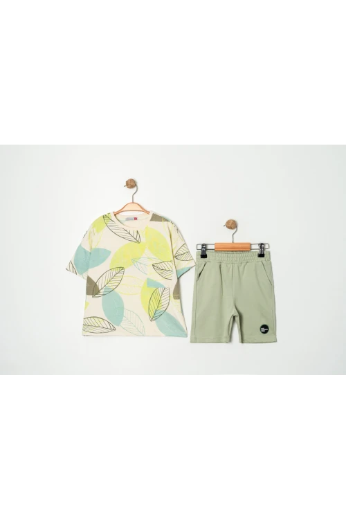 Yaprak Desenli Şortlu Erkek Çocuk Takım 12324