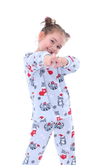 Çizmeli Kedi Desenli Kız Çocuk Pijama Takımı 31209