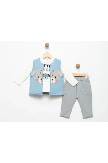 Köpek Nakışlı Yelekli Erkek Takım 15522