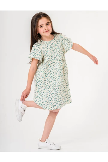 Çiçek Desnli Kız Çocuk Müslin Elbise 3802