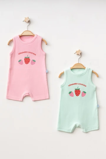 Çilek Baskılı 2li  Penye Tulum 1018