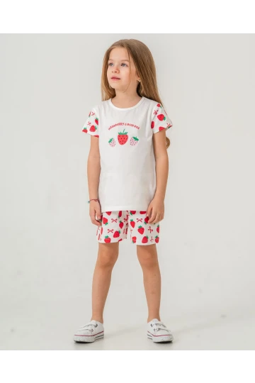 Çilek Baskılı Kız Çocuk Şortlu Takım 50360