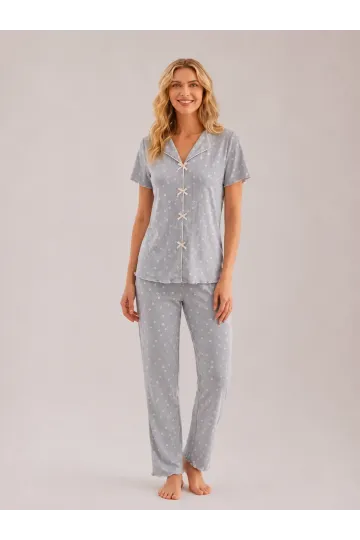 Desenli Kısa Kol Kadın Pijama Takımı 2200
