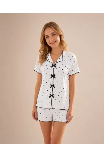 Desenli Kısa Kol Şortlu Kadın Pijama Takımı 2153