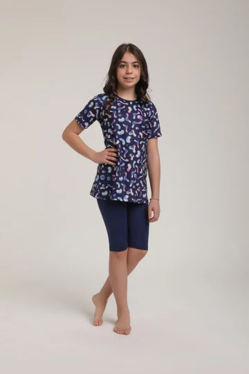 Desenli Kız Çocuk Mayo Takımı  5610