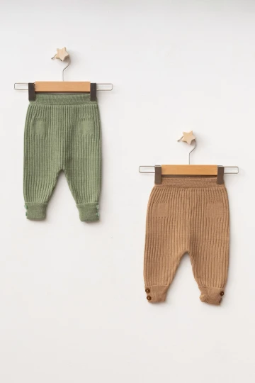 Düğme Detaylı Erkek Bebek 2li Triko Alt 4040-1