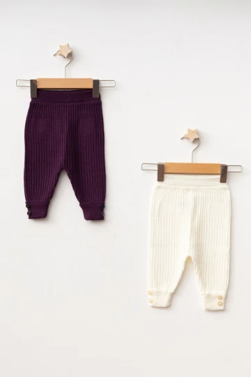 Düğme Detaylı Kız Bebek 2li Triko Alt 4040