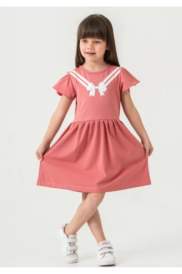 Fiyonk Baskılı Kız Çocuk Elbise 50971