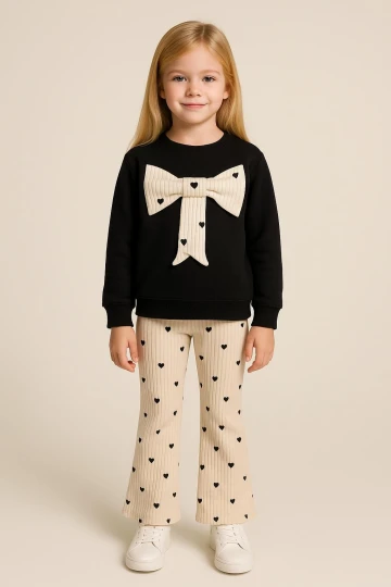 Kalp Baskılı Taytlı Kız Çocuk Takım 20454