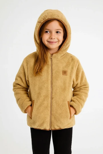 Kapşonlu Kışlık Peluş Kız Çocuk Mont 4247