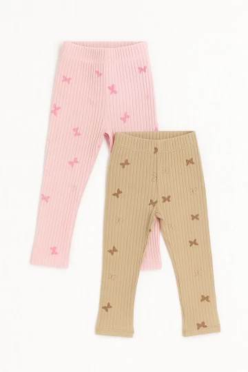 Kelebek Baskılı Kız Çocuk 2li Tayt 20605-2