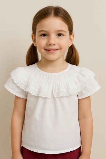 Kısa Kol Düz Kız Çocuk Gömlek 6994