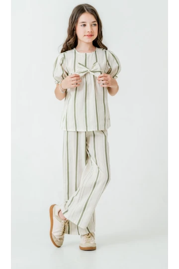 Kurdelalı Çizgili Kız Çocuk Takım 3837
