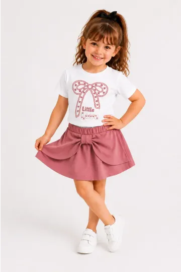 Little Love Baskılı Şort Etekli Kız Çocuk Takım 30473