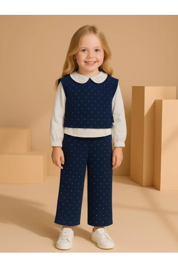 Taşlı Yelekli Kız Çocuk Takım  20467